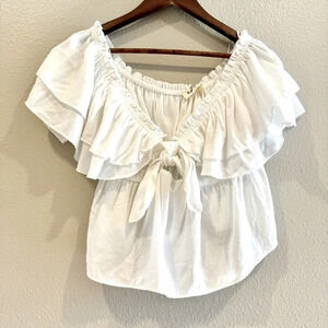 Impressions Boutique Front‎ Tie Top In White Tiered Ruffle Off Shoulder Size M